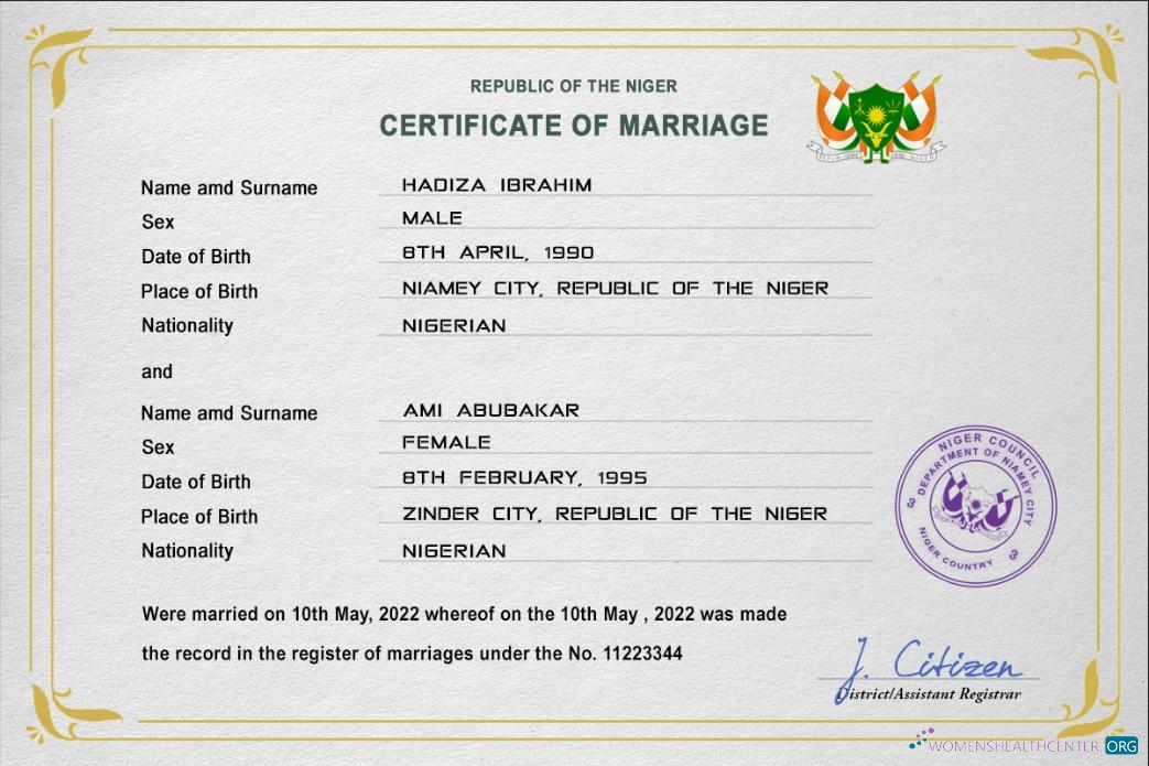 Download Niger marriage certificate PSD template Photoshop template